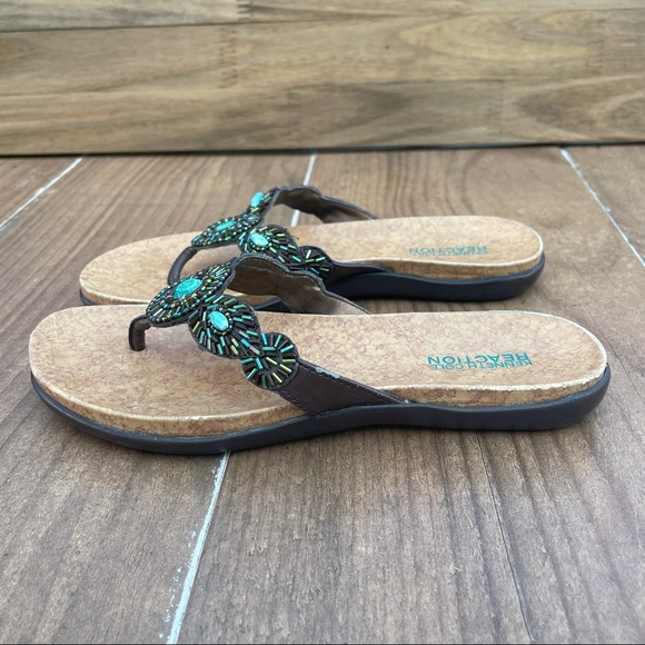 Kenneth Cole Reaction Turquoise Beaded Sandals 6.5 - Picture 4 of 5